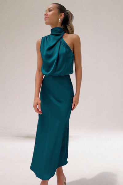 VALENTINA | Elegantes Satinkleid mit raffinierten Details 