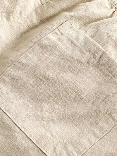 Linen And Rayon Blend Stand Collar Shirt & Linen Cotton Blend Drawstring Shorts