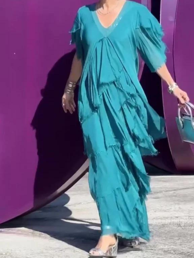SAVANE | Robe longue fluide et élégante à col en V