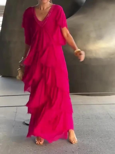 SAVANE | Robe longue fluide et élégante à col en V