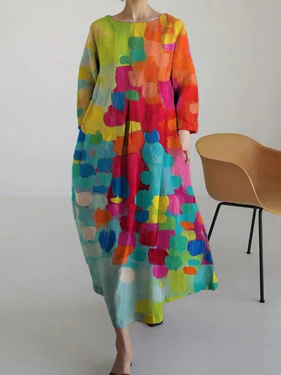 Lässiges Kleid mit Ölkunst-Flory-Print für Damen 