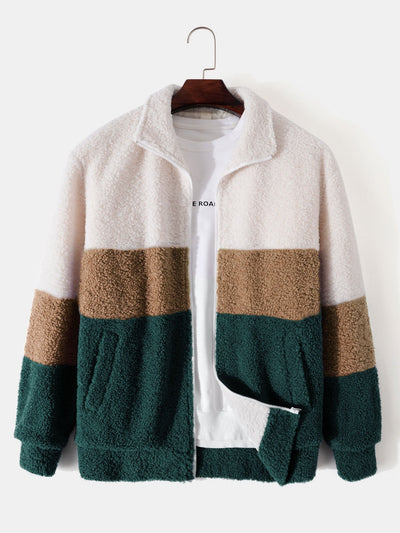 Kleurblok Teddy Fleece Zip-Up Jas