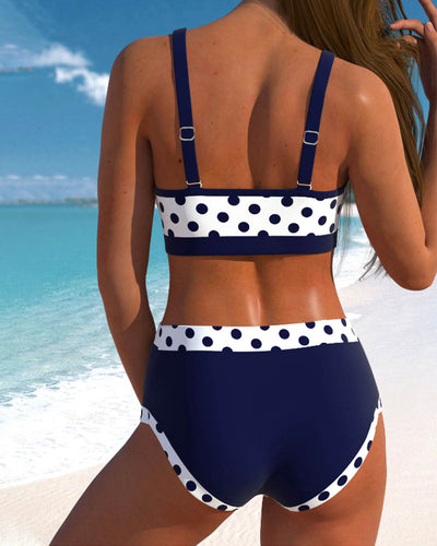 Lisbet - Patchwork-Bikini mit hoher Taille und Tupfen