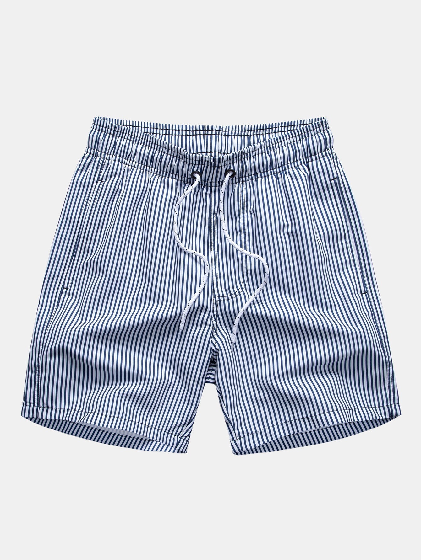Linen Look Cotton Button Up Shirt & Stripe Print Swim Shorts