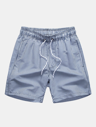 Linen Look Cotton Button Up Shirt & Stripe Print Swim Shorts