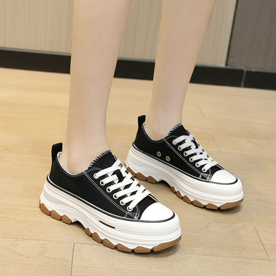 Liveli Canvas shoes women's skate shoes thick sole increase students' height