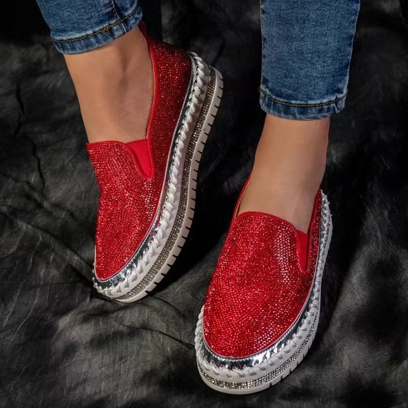 Liveli - Atmungsaktive Slipper mit Plateausohle und Strasssteinen für Damen