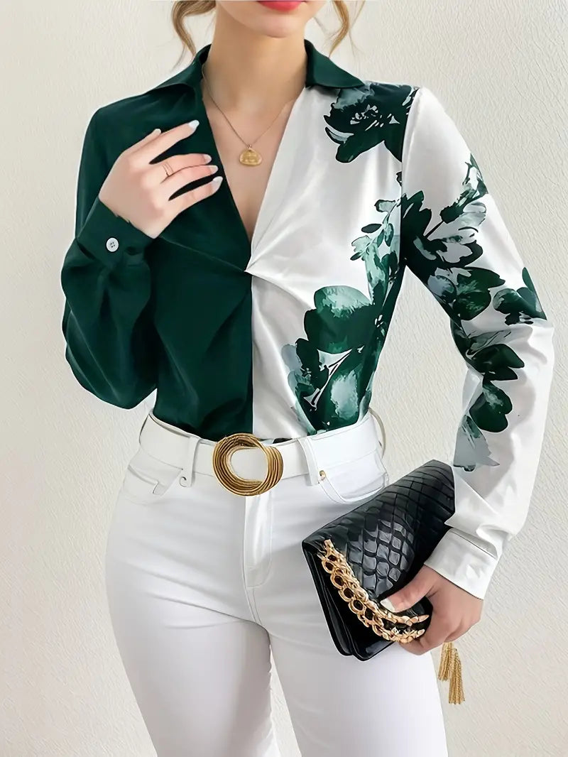 Blouse With Floral Print and Twisted Front