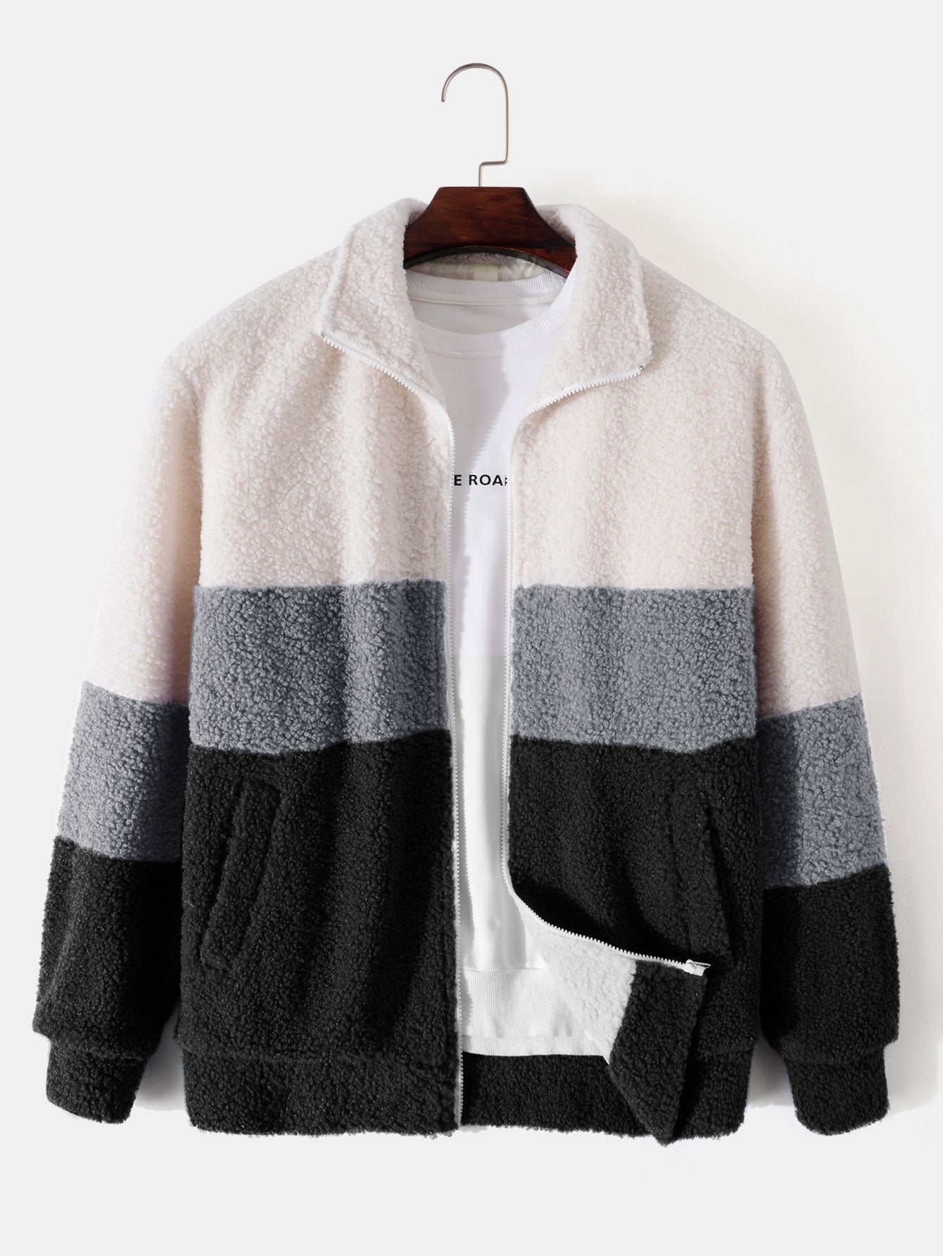Kleurblok Teddy Fleece Zip-Up Jas