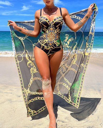 Darius - Maillot de bain une pièce push-up avec détails de chaîne décoratifs et jupe de plage
