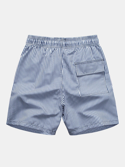 Linen Look Cotton Button Up Shirt & Stripe Print Swim Shorts