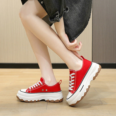 Liveli Canvas shoes women's skate shoes thick sole increase students' height