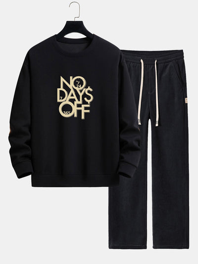 No Days Off Print Relax Fit Sweatshirt & Straight Leg Corduroy Pants