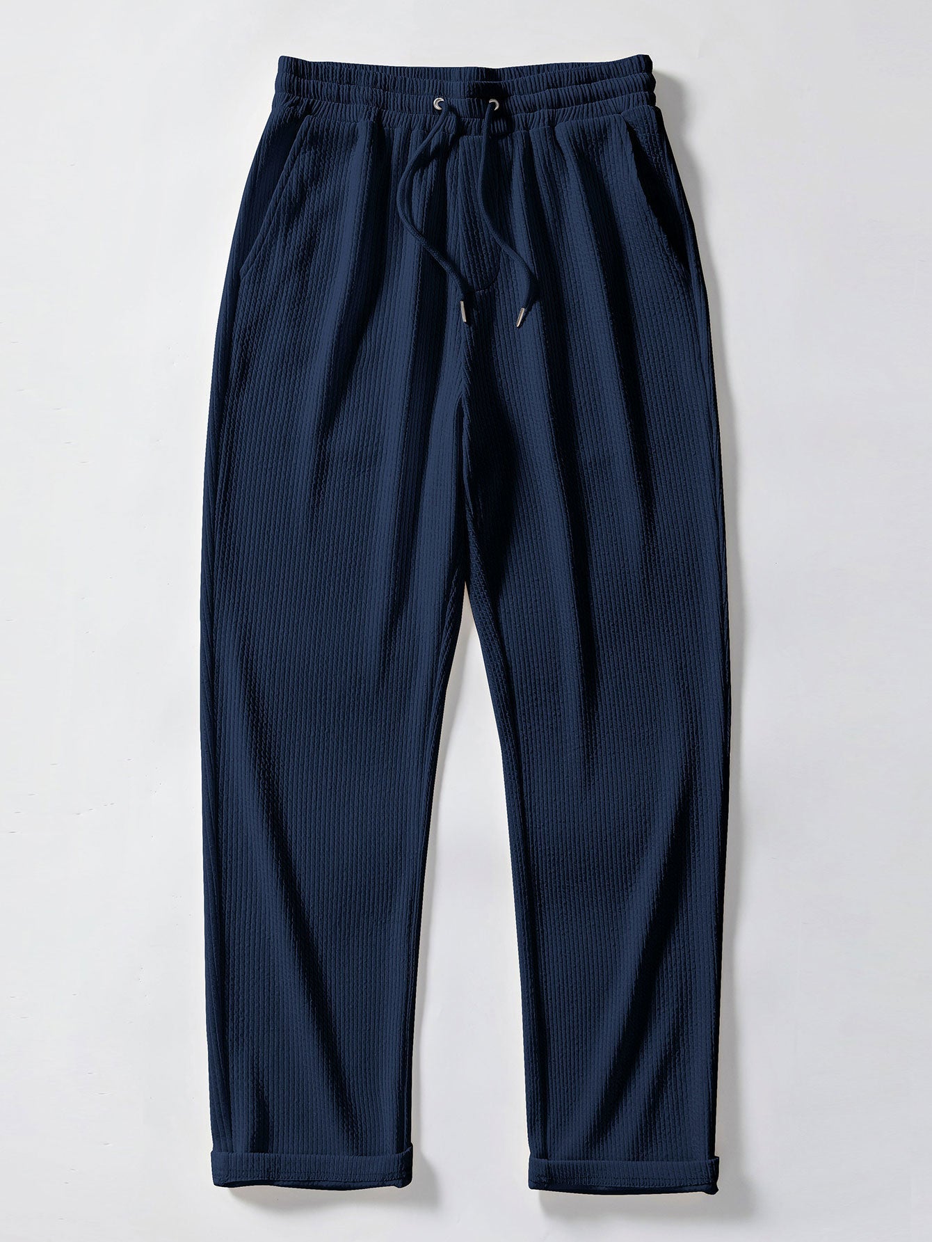 Short Sleeved V-Neck Ribbed Polo & Straight Leg Ribbed Pants
