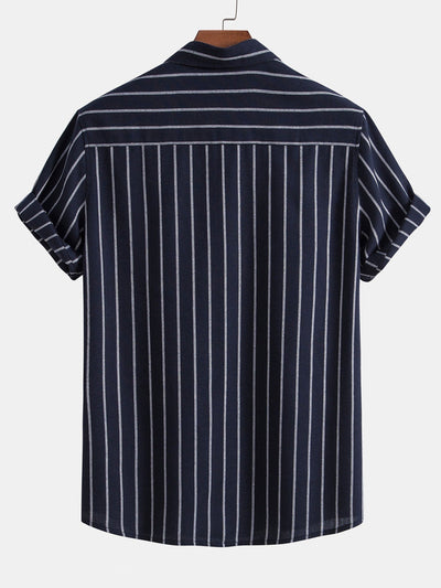 Cotton Blend Striped Button Up Shirt & Straight Leg Linen Pants
