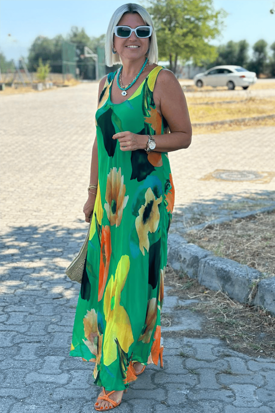 Ivy™ - Elegant floral print maxi dress in chiffon and silk