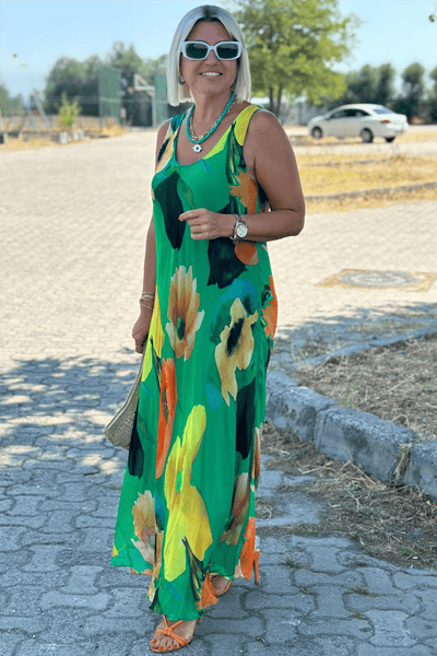 Ivy™ - Elegant floral print maxi dress in chiffon and silk