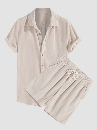 CRERI Short-Sleeved Corduroy Button Up Shirt & Shorts