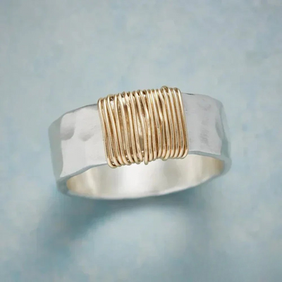Vintage Gold Thread Silver Ring
