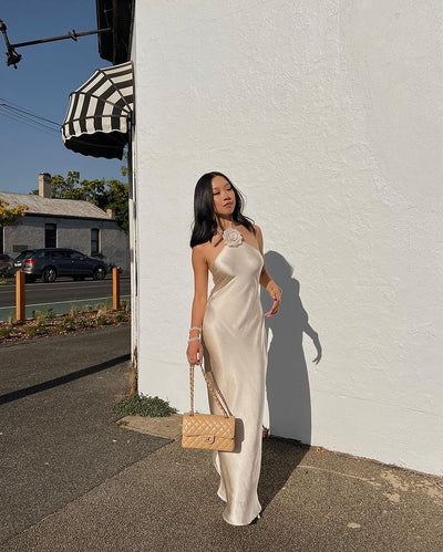 Faelith ™ | Satin Halterneck Backless Maxi Dress