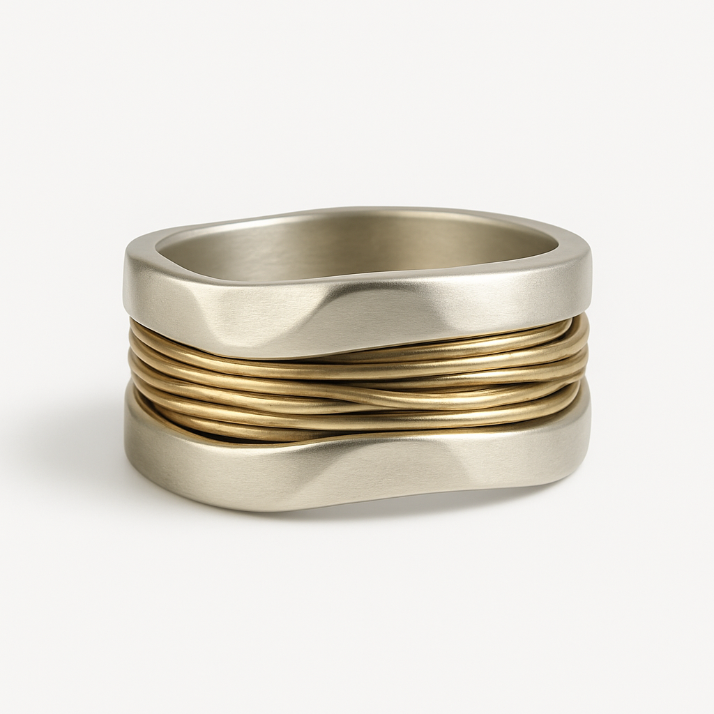 Silver Golden Threads Ring