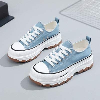 Liveli Canvas shoes women's skate shoes thick sole increase students' height