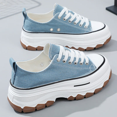 Liveli Canvas shoes women's skate shoes thick sole increase students' height