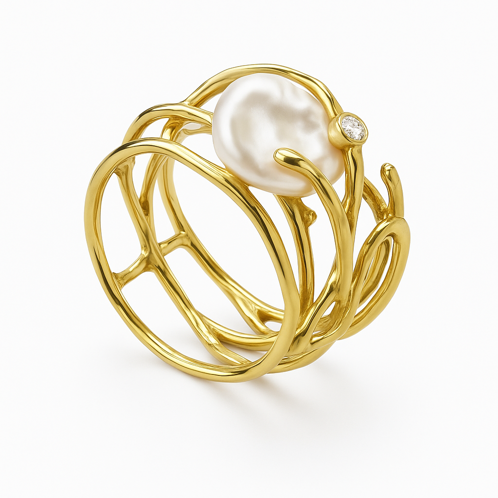 Vintage thin gold ring with pearl