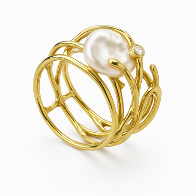 Vintage thin gold ring with pearl