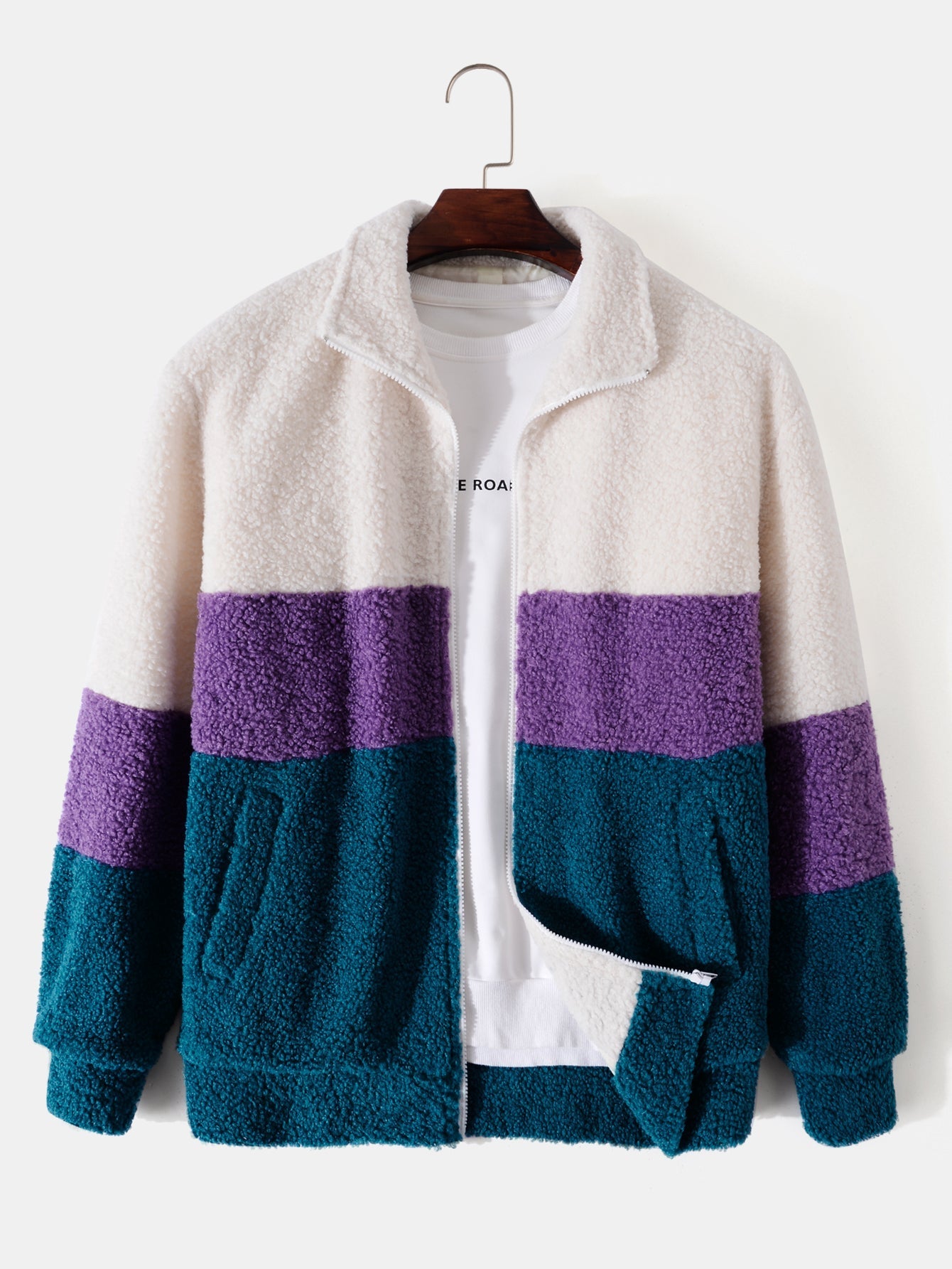 Kleurblok Teddy Fleece Zip-Up Jas