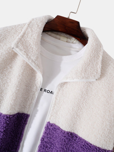 Kleurblok Teddy Fleece Zip-Up Jas