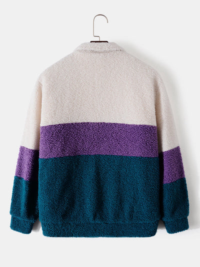 Kleurblok Teddy Fleece Zip-Up Jas