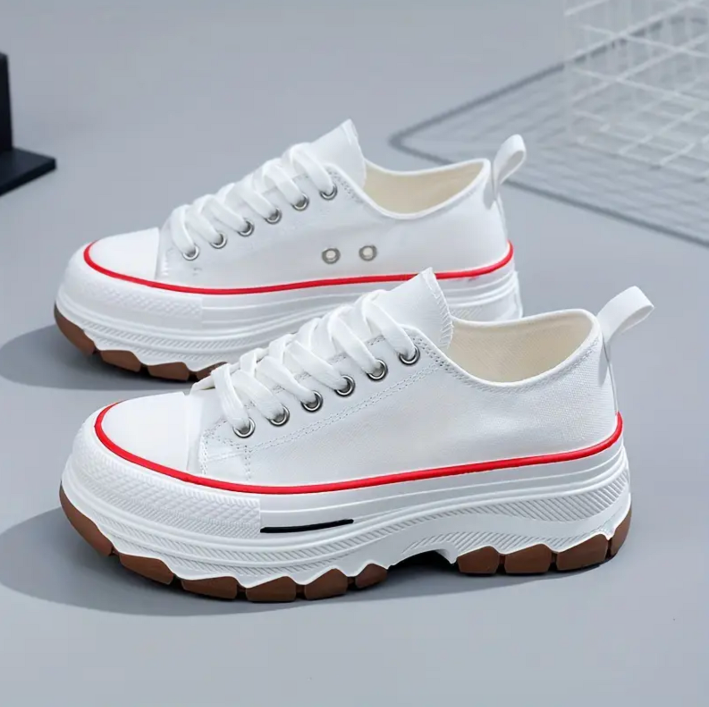 Liveli Canvas shoes women's skate shoes thick sole increase students' height