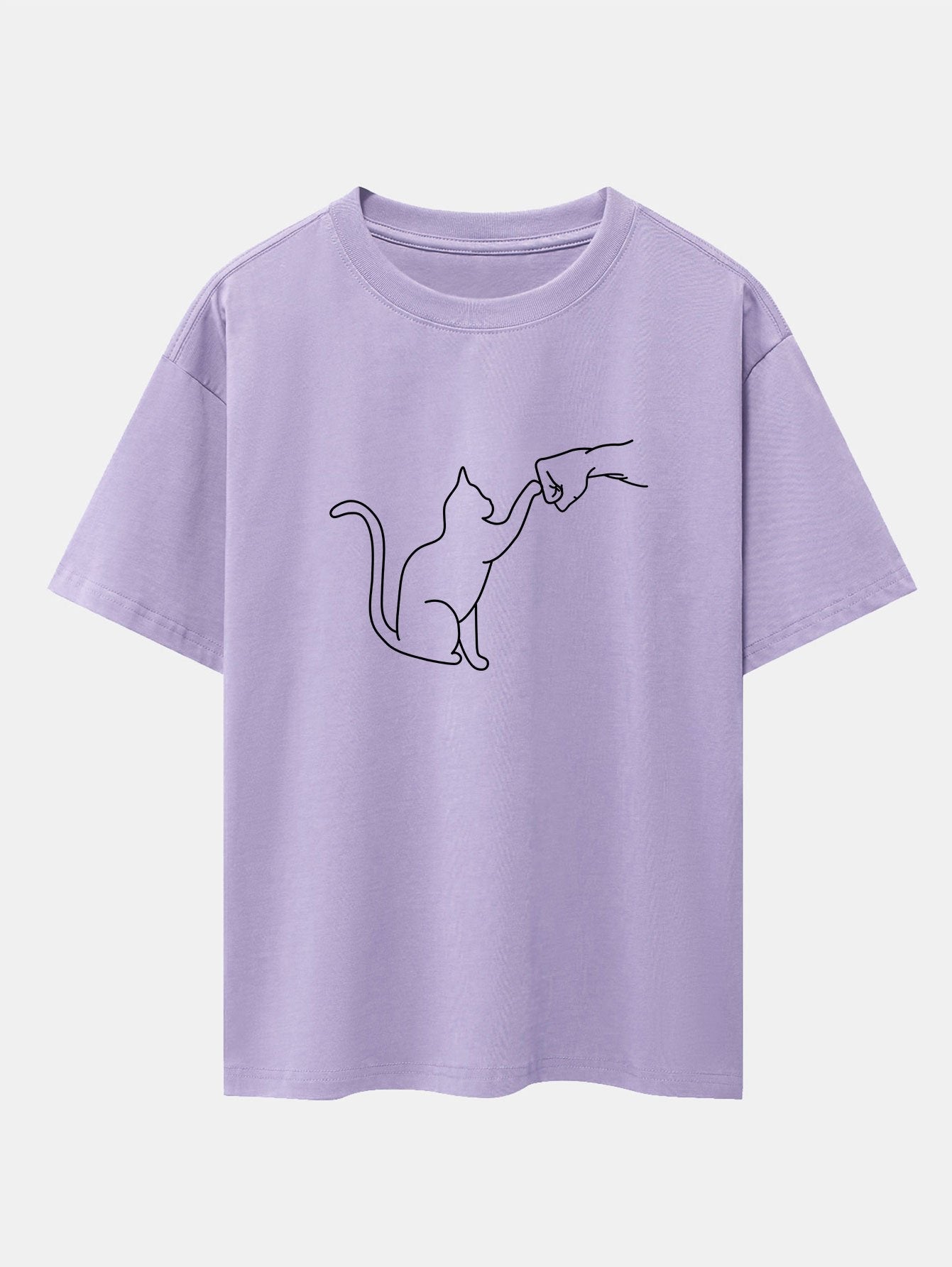 Fist Bump Cat Print Drop Shoulder Oversize T-Shirt