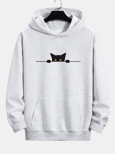 Zwarte Kat Print Relaxed Fit Hoodie