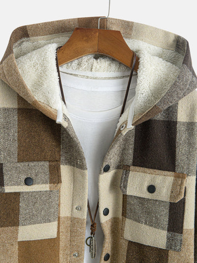 Fleece Lined Plaid Hooded  Overshirt