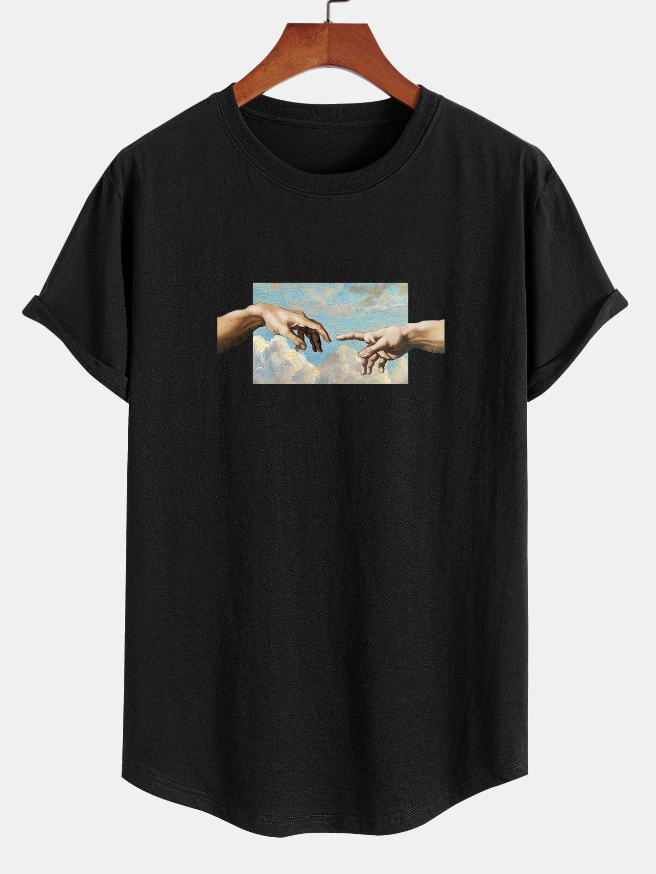 Creation Of  Adam Print Cotton Arc Hem T-Shirt