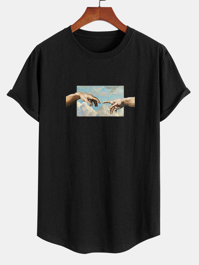 Creation Of  Adam Print Cotton Arc Hem T-Shirt