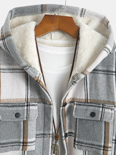 Fleece Lined Plaid Hooded  Overshirt