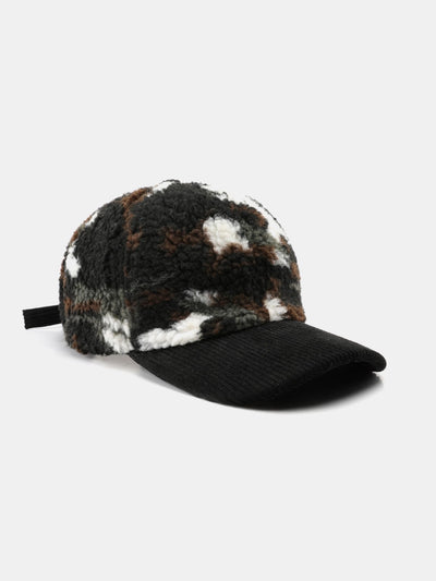 Camouflage Color Block Teddy Plush Baseball Cap