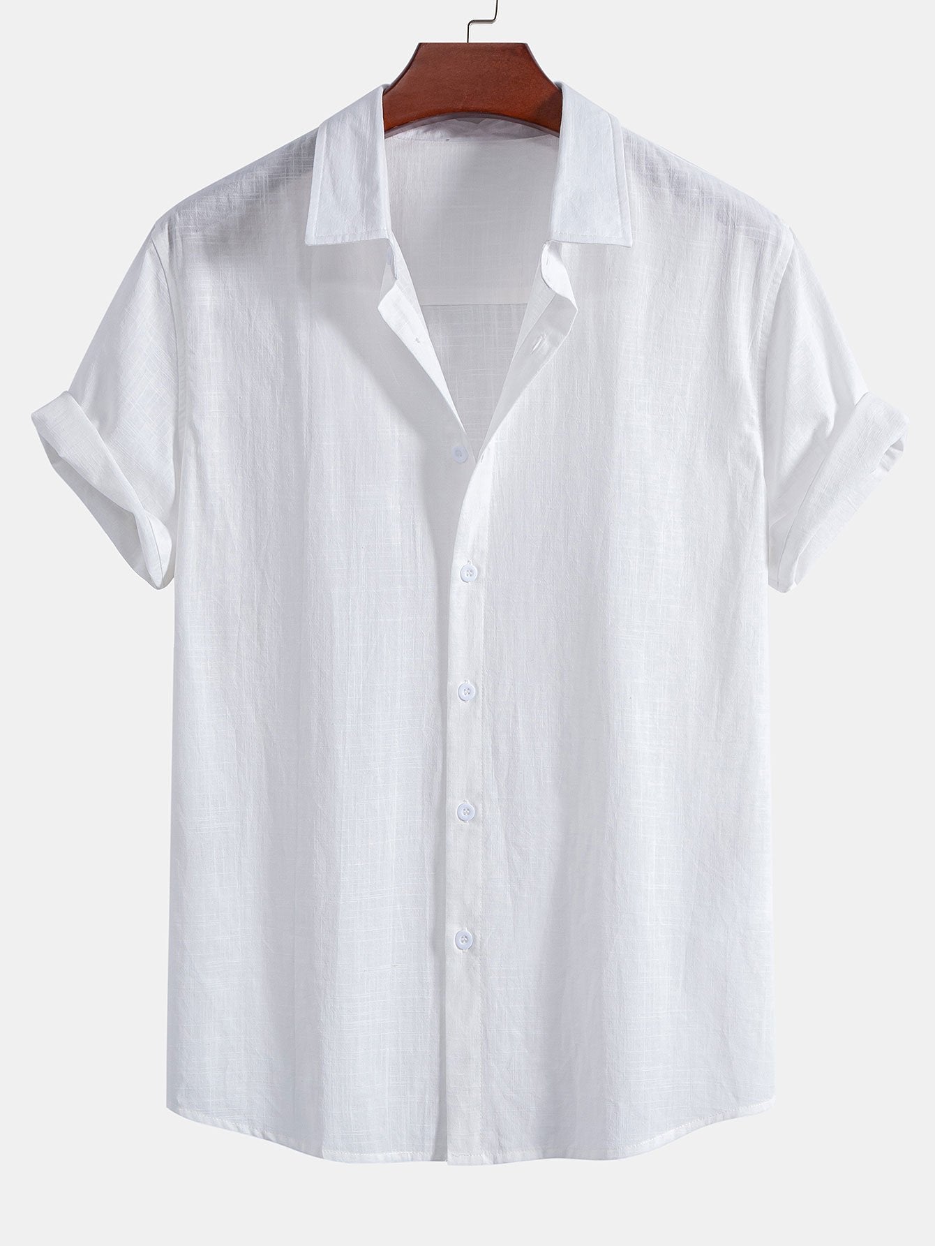 Linen Look Cotton Button Up Shirt & Stripe Print Swim Shorts