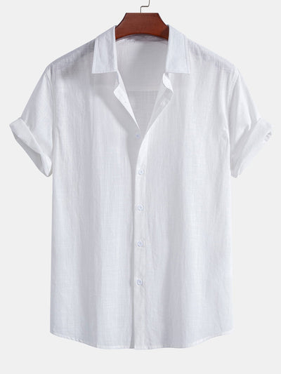 Linen Look Cotton Button Up Shirt & Stripe Print Swim Shorts