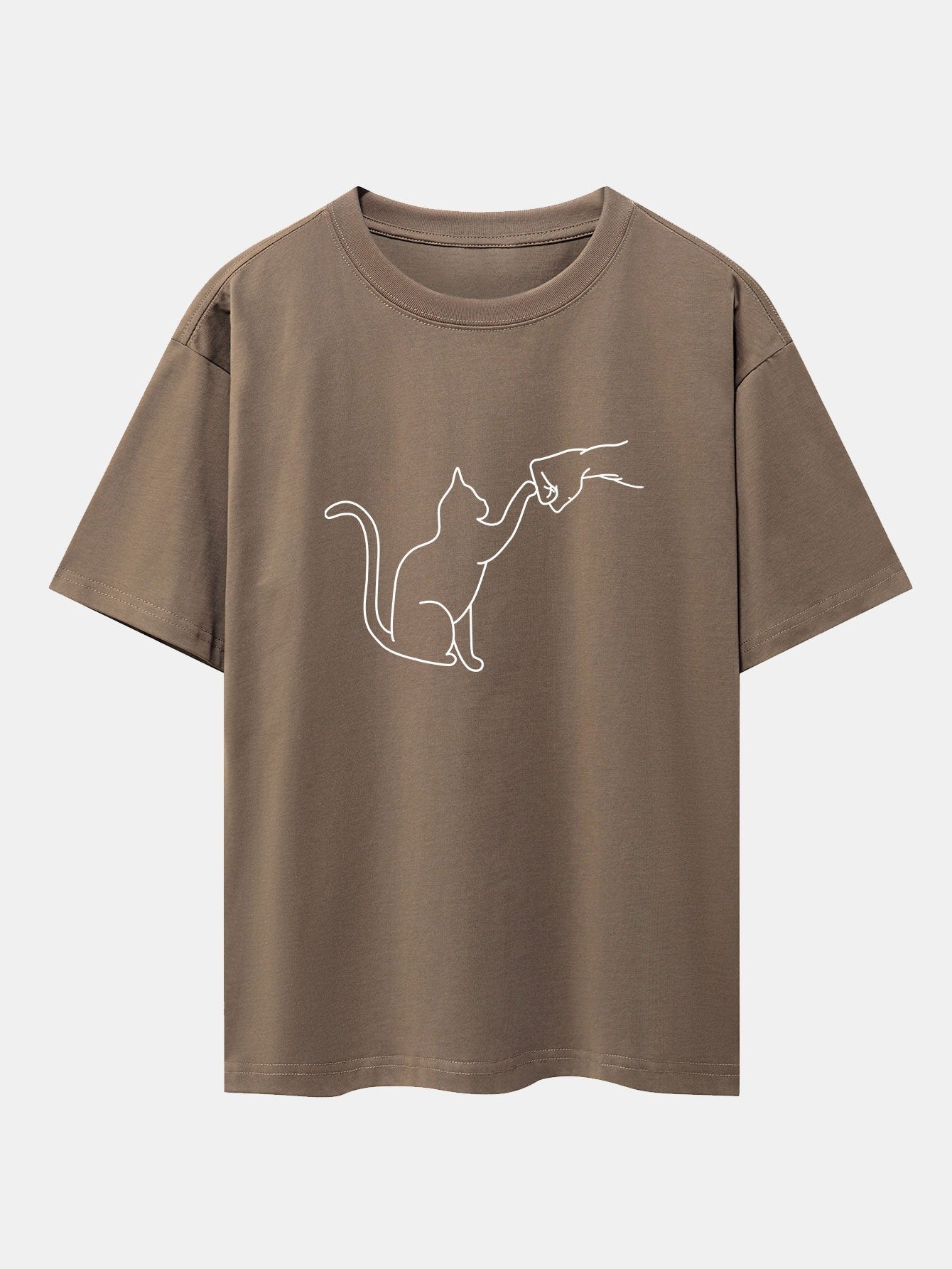 Fist Bump Cat Print Drop Shoulder Oversize T-Shirt