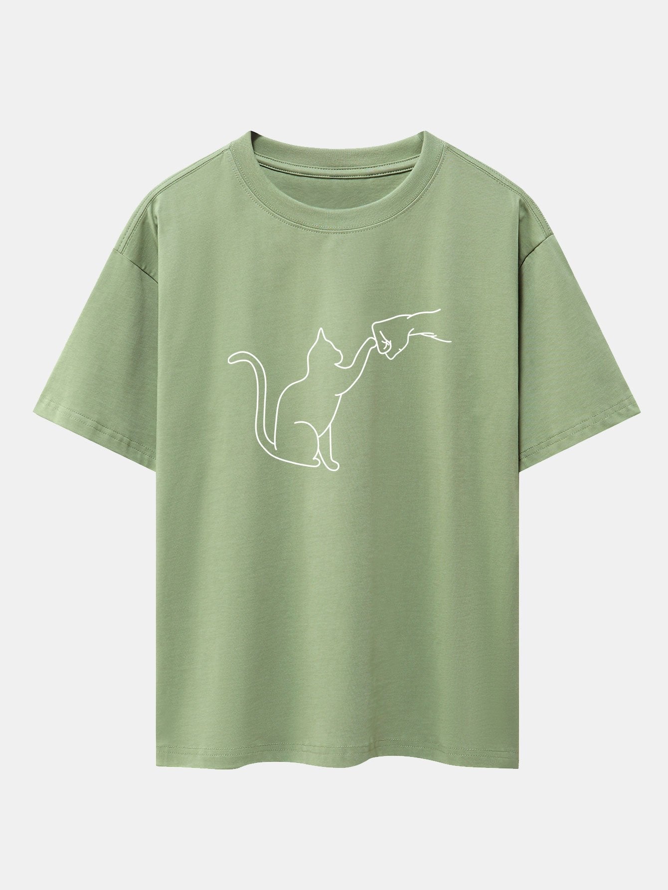 Fist Bump Cat Print Drop Shoulder Oversize T-Shirt