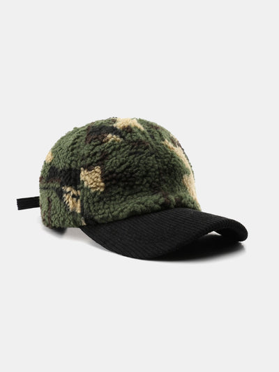 Camouflage Color Block Teddy Plush Baseball Cap