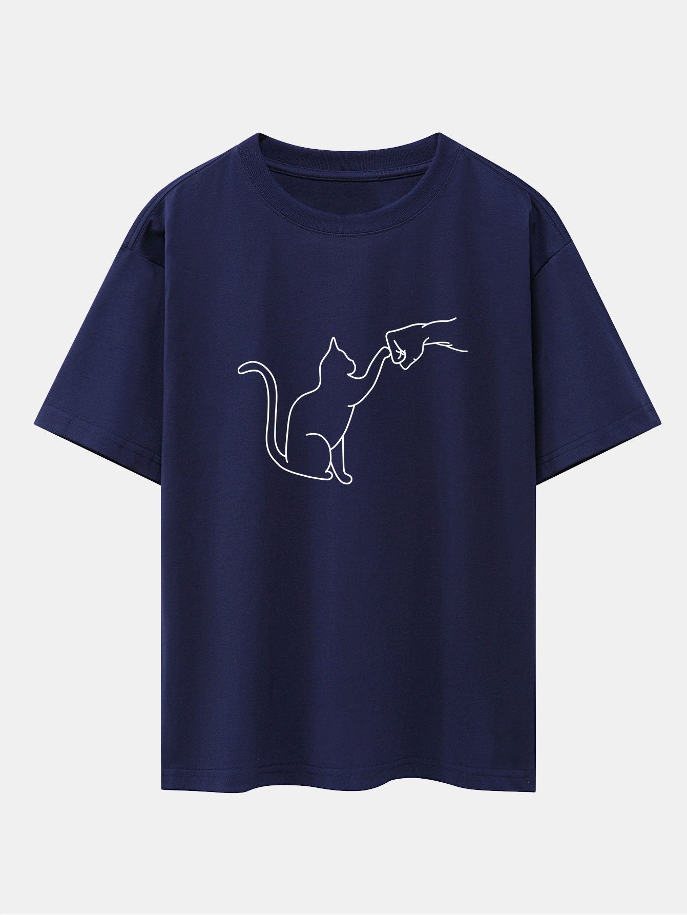 Fist Bump Cat Print Drop Shoulder Oversize T-Shirt