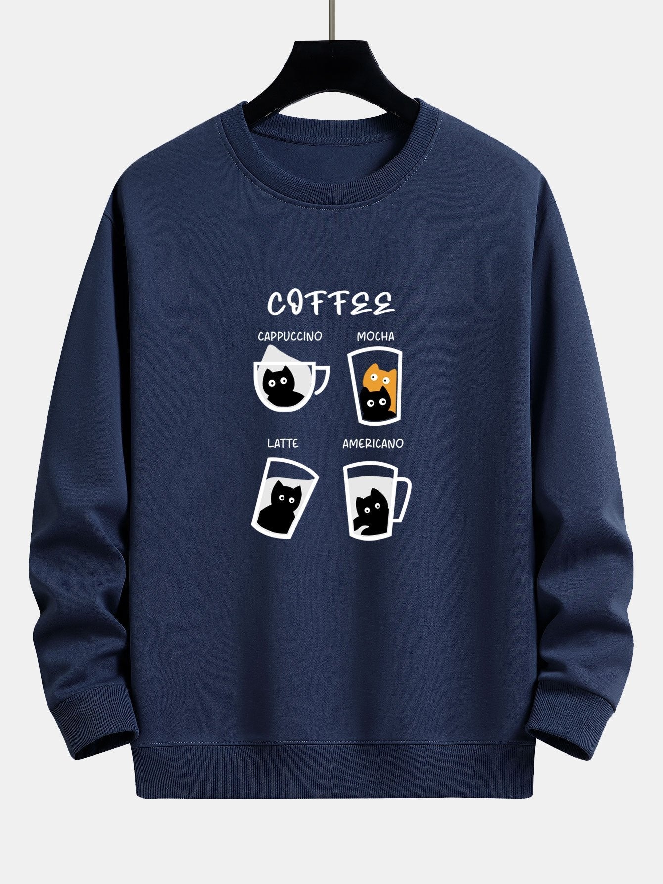 Coffee Cat Print Relax Fit Sweatshirt