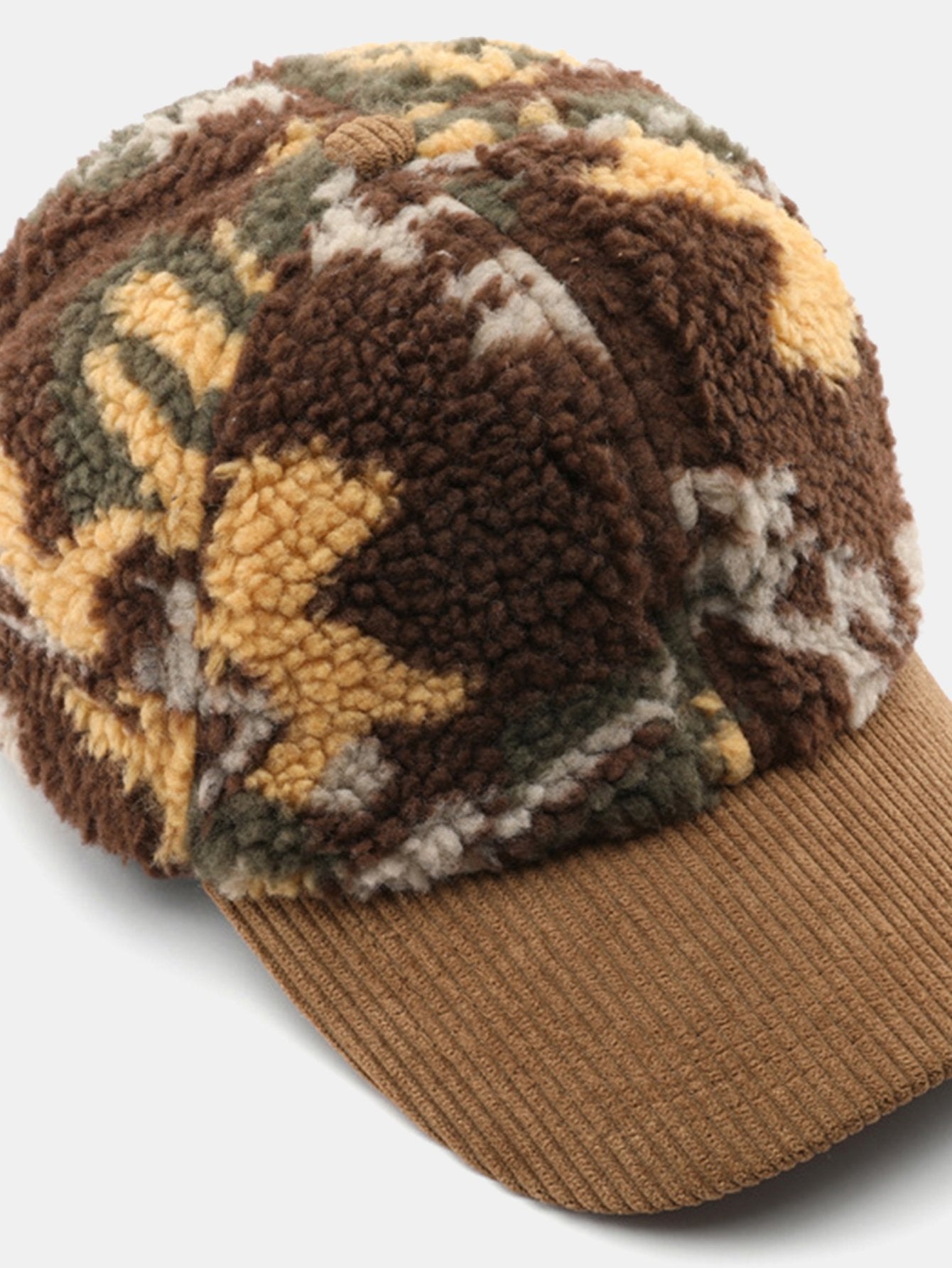 Camouflage Color Block Teddy Plush Baseball Cap