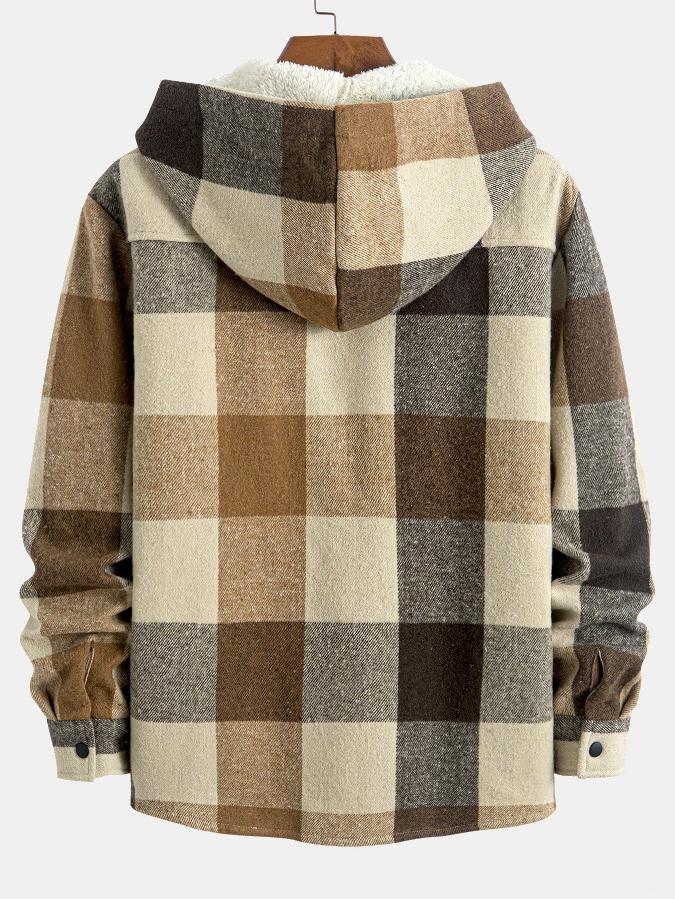 Fleece Lined Plaid Hooded  Overshirt
