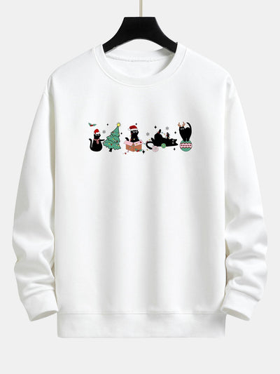 Christmas Black Cat Print Relax Fit Sweatshirt